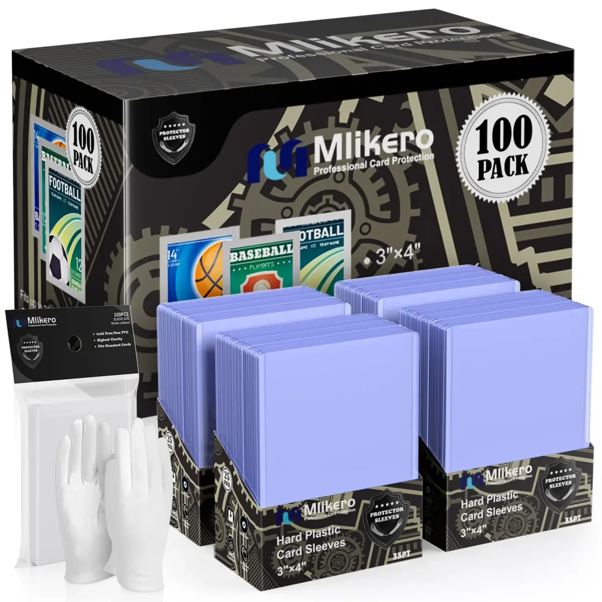Mlikero 200 Card Sleeves Hard Plastic, 3"X4" Baseball Card Protector | Max Protection Card Sleeves - main product image
