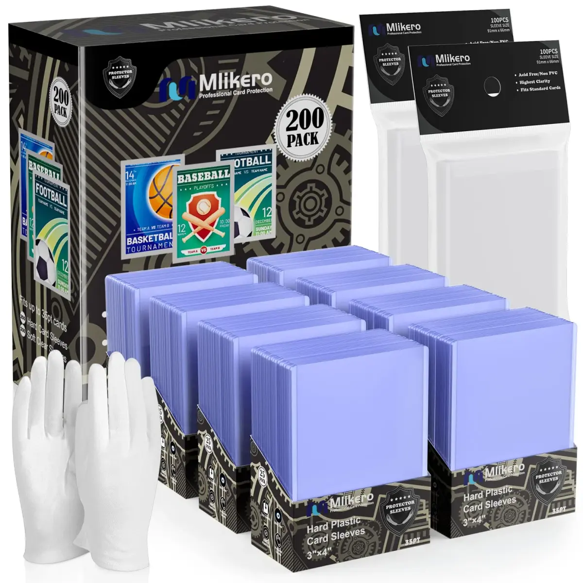 Mlikero 400 Card Sleeves Set: 200 Hard Plastic + 200 Soft Sleeves | Protects Standard 2.5"x3.5" Cards - main product image
