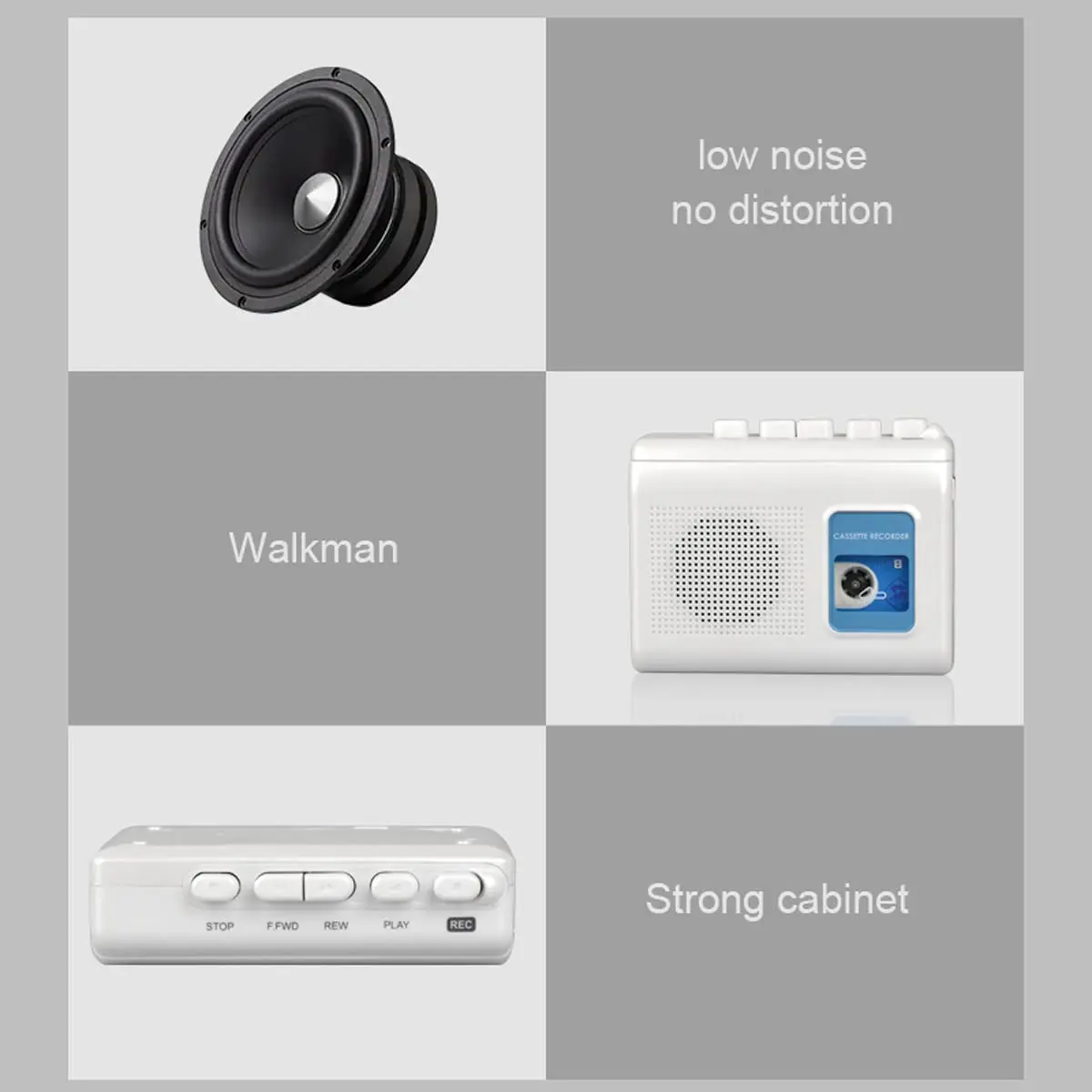 TOMASHI Portable Cassette Player Tape Recorder with Built-in Speaker, Microphone, Headphone Jack, 11.6cm (4.57 inch) | Retro Style Audio Player - view 5