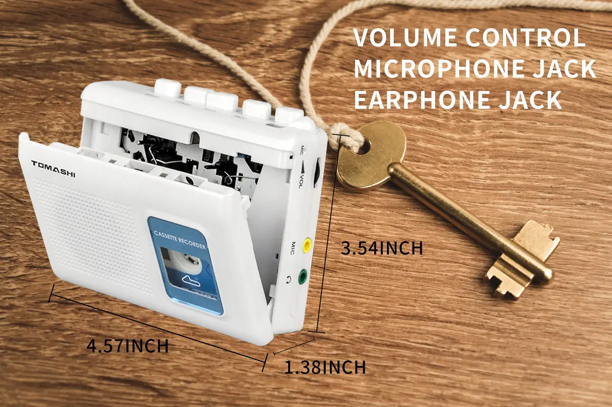 TOMASHI Portable Cassette Player Tape Recorder with Built-in Speaker, Microphone, Headphone Jack, 11.6cm (4.57 inch) | Retro Style Audio Player - view 6