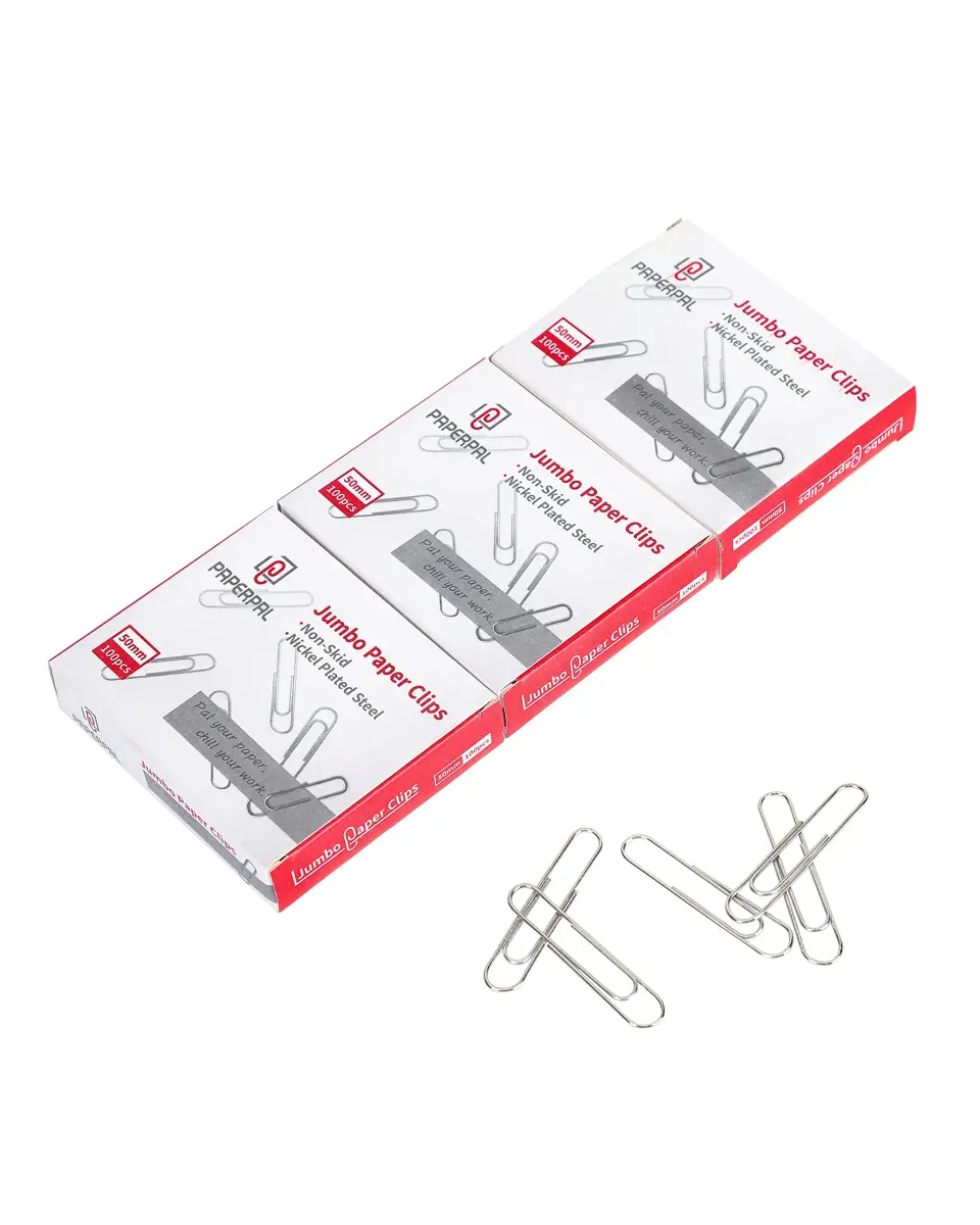 PAPERPAL Jumbo Non-Skid Paper Clips 50mm (2 Inch) 300 Count | Reliable Grip for Office & School - main product image