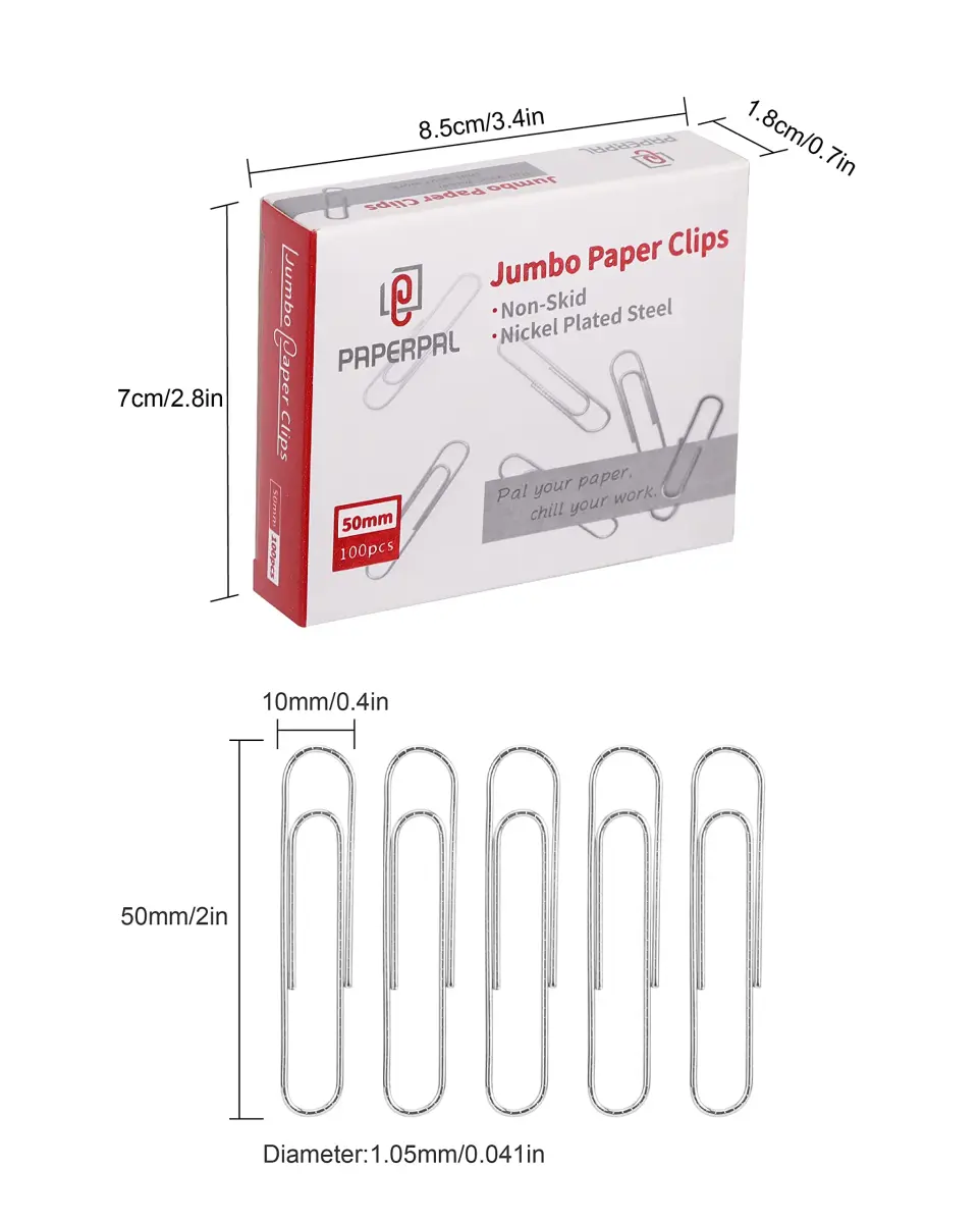 PAPERPAL Jumbo Non-Skid Paper Clips 50mm (2 Inch) 300 Count | Reliable Grip for Office & School - view 2