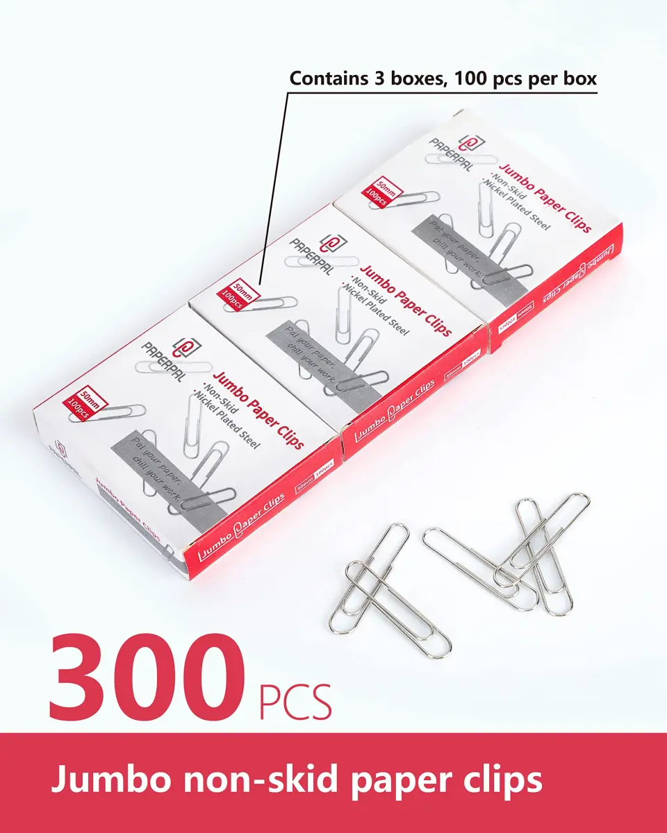 PAPERPAL Jumbo Non-Skid Paper Clips 50mm (2 Inch) 300 Count | Reliable Grip for Office & School - view 3