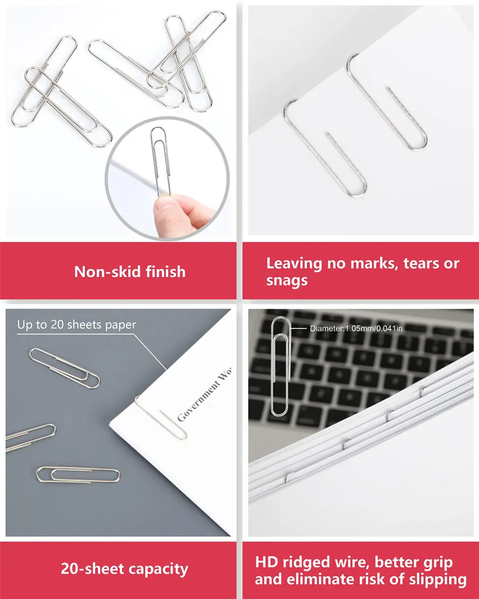 PAPERPAL Jumbo Non-Skid Paper Clips 50mm (2 Inch) 300 Count | Reliable Grip for Office & School - view 4