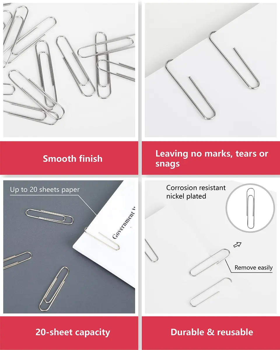 PAPERPAL Jumbo Smooth Paper Clips 50mm (2") 300 Count | Strong Grip, Anti-Rust Finish - view 4