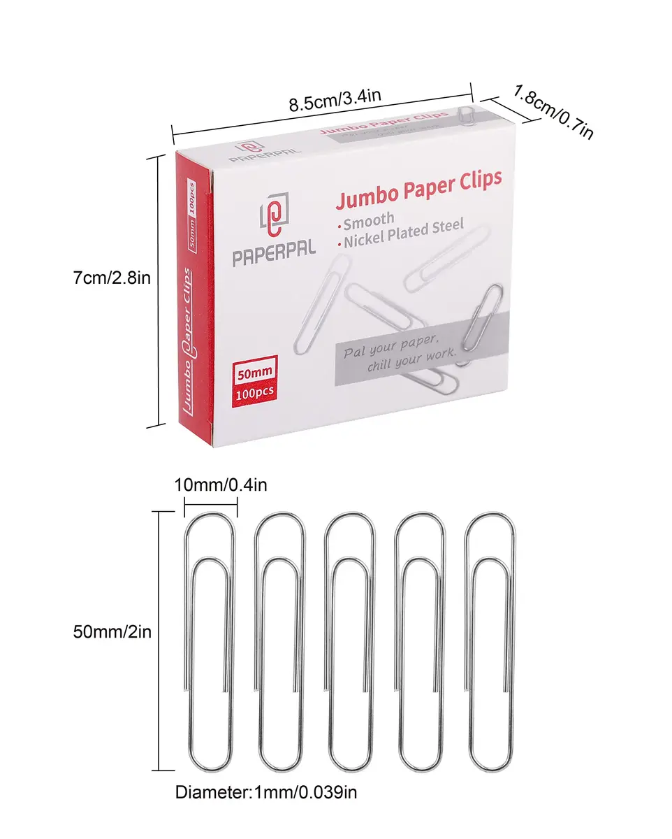 PAPERPAL Jumbo Smooth Paper Clips 50mm (2") 300 Count | Strong Grip, Anti-Rust Finish - view 2