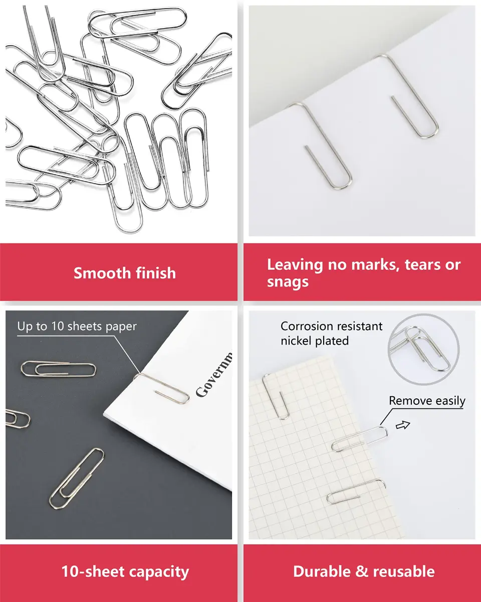 PAPERPAL Smooth Paper Clip #1 Size (33mm x 8mm) | 600 Count Silver Alloy Steel Clips - view 4