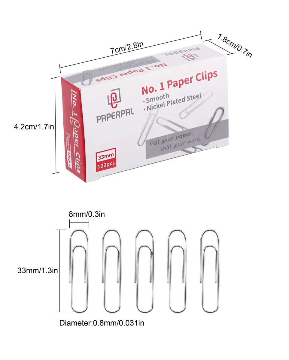 PAPERPAL Smooth Paper Clip #1 Size (33mm x 8mm) | 600 Count Silver Alloy Steel Clips - view 2