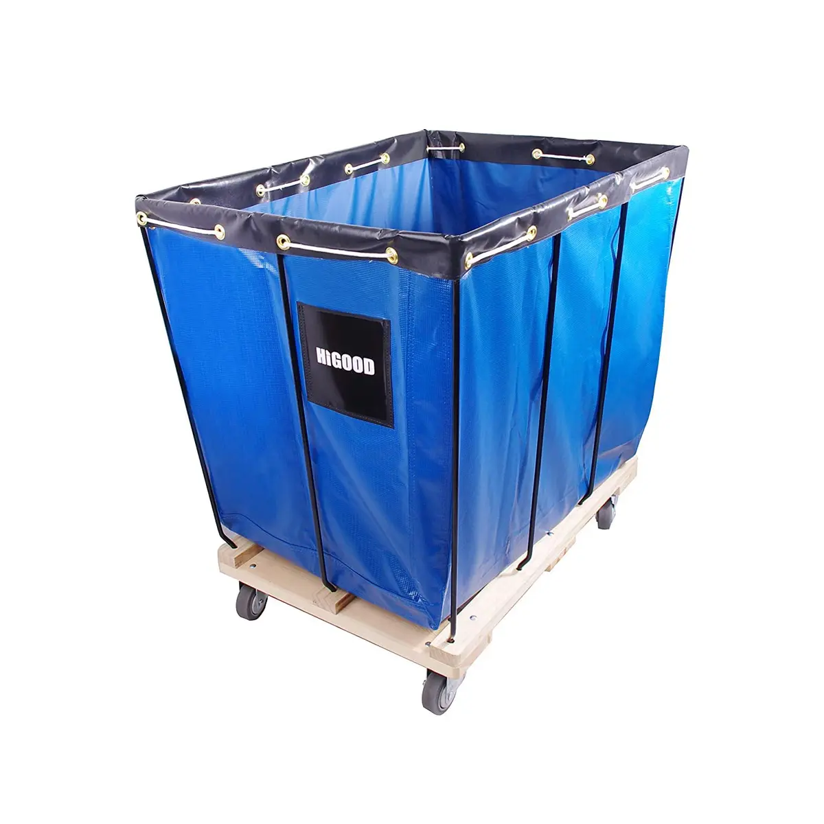 HIGOOD Vinyl Basket Truck, 16 Bushel Capacity, Blue | Industrial Material Transport Cart with Removable Liner - main product image