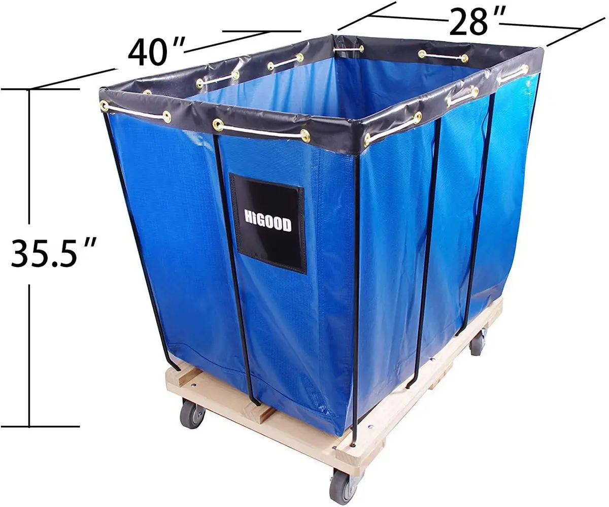 HIGOOD Vinyl Basket Truck, 16 Bushel Capacity, Blue | Industrial Material Transport Cart with Removable Liner - view 2