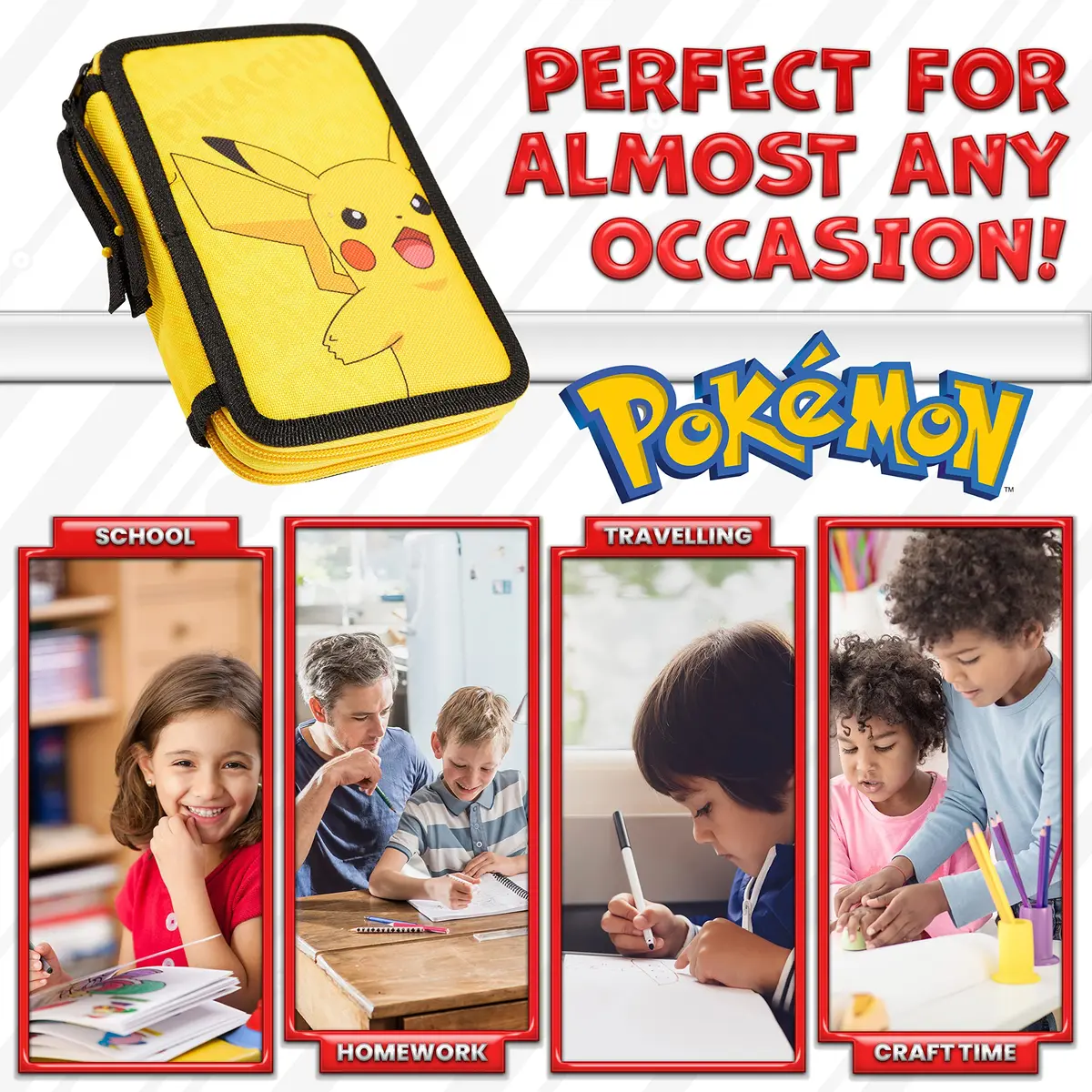 Pokémon Pikachu Pencil Case with Stationery Set | Yellow, 20cm (7.87in) - view 5