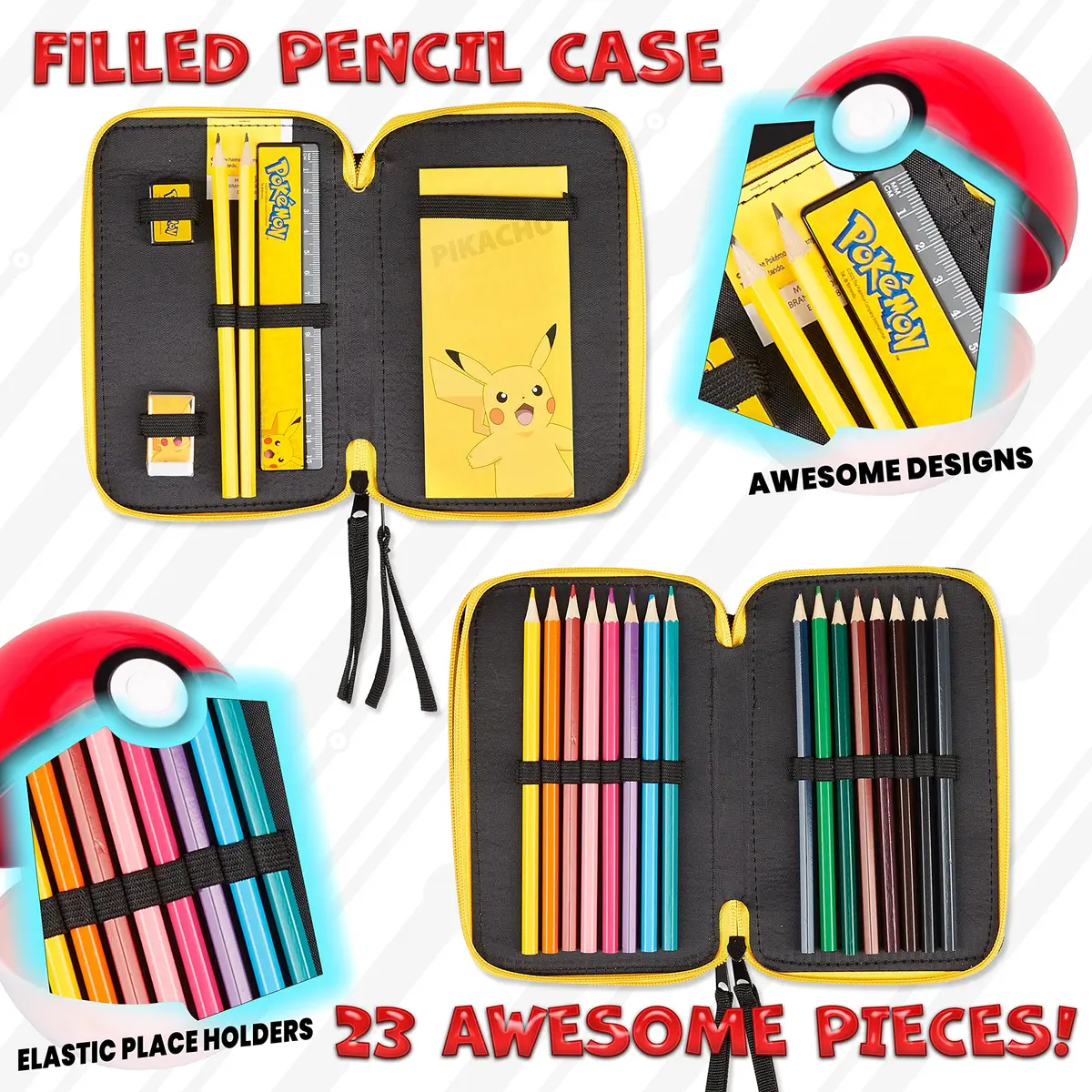 Pokémon Pikachu Pencil Case with Stationery Set | Yellow, 20cm (7.87in) - view 6