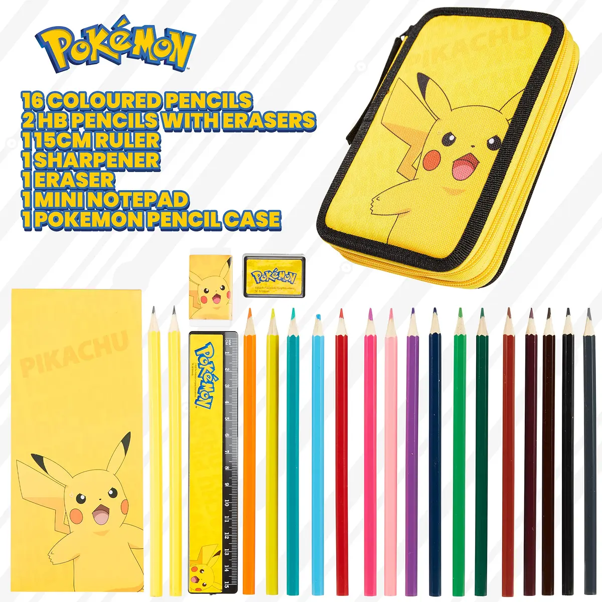 Pokémon Pikachu Pencil Case with Stationery Set | Yellow, 20cm (7.87in) - view 7