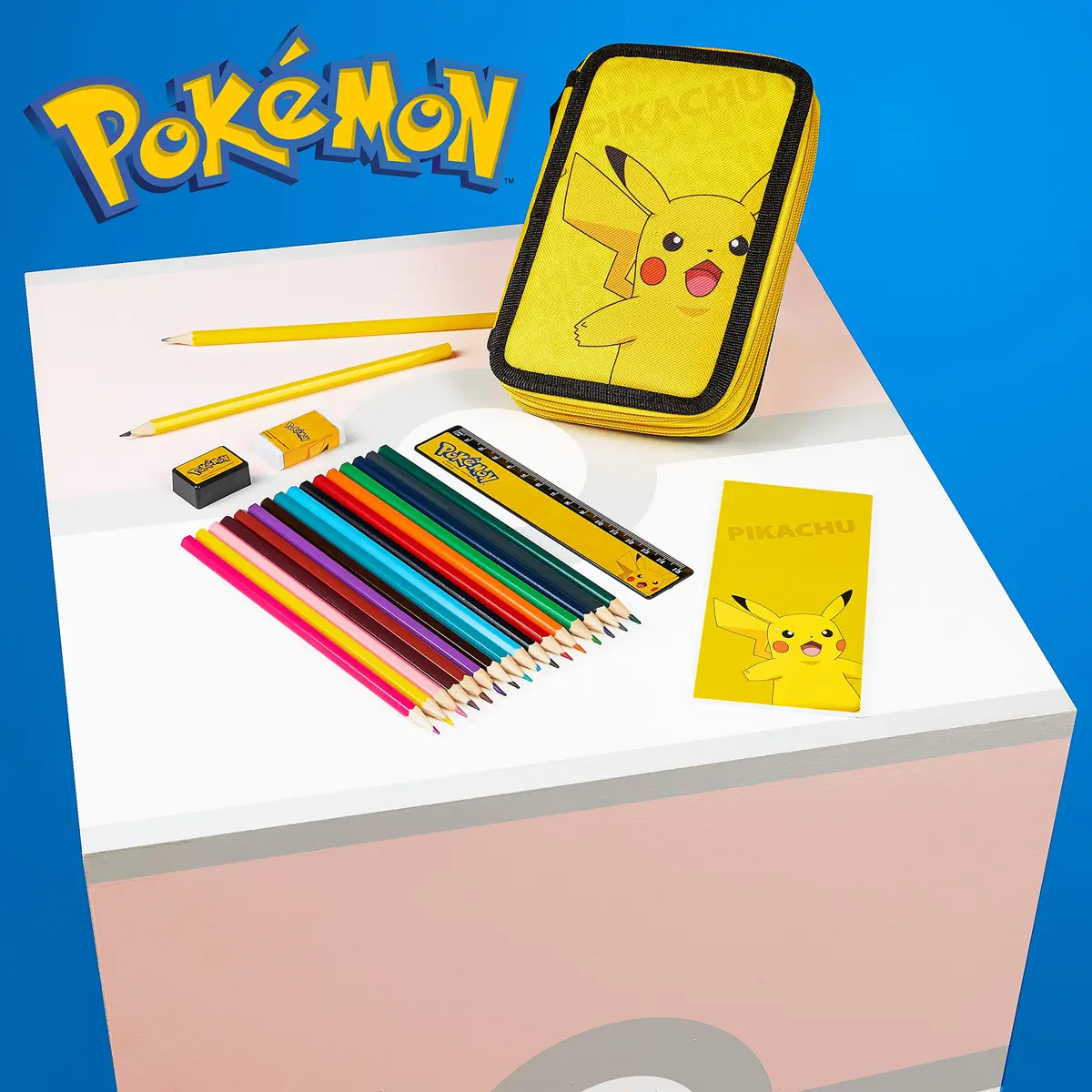 Pokémon Pikachu Pencil Case with Stationery Set | Yellow, 20cm (7.87in) - view 3