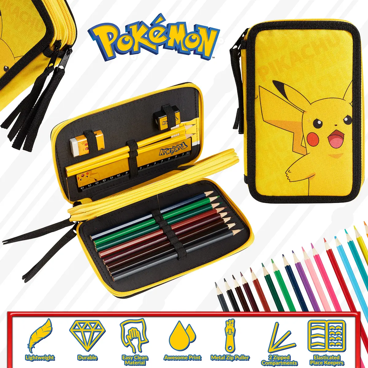 Pokémon Pikachu Pencil Case with Stationery Set | Yellow, 20cm (7.87in) - view 4