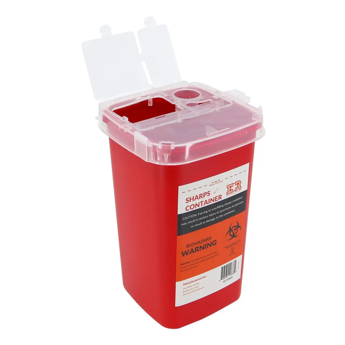 Ever Ready First Aid Sharps Container with Split Lid Design and Locking Mechanism for Sharp Waste Disposal, 1 Quart | Leak-Proof, Puncture-Resistant, Portable - main product image