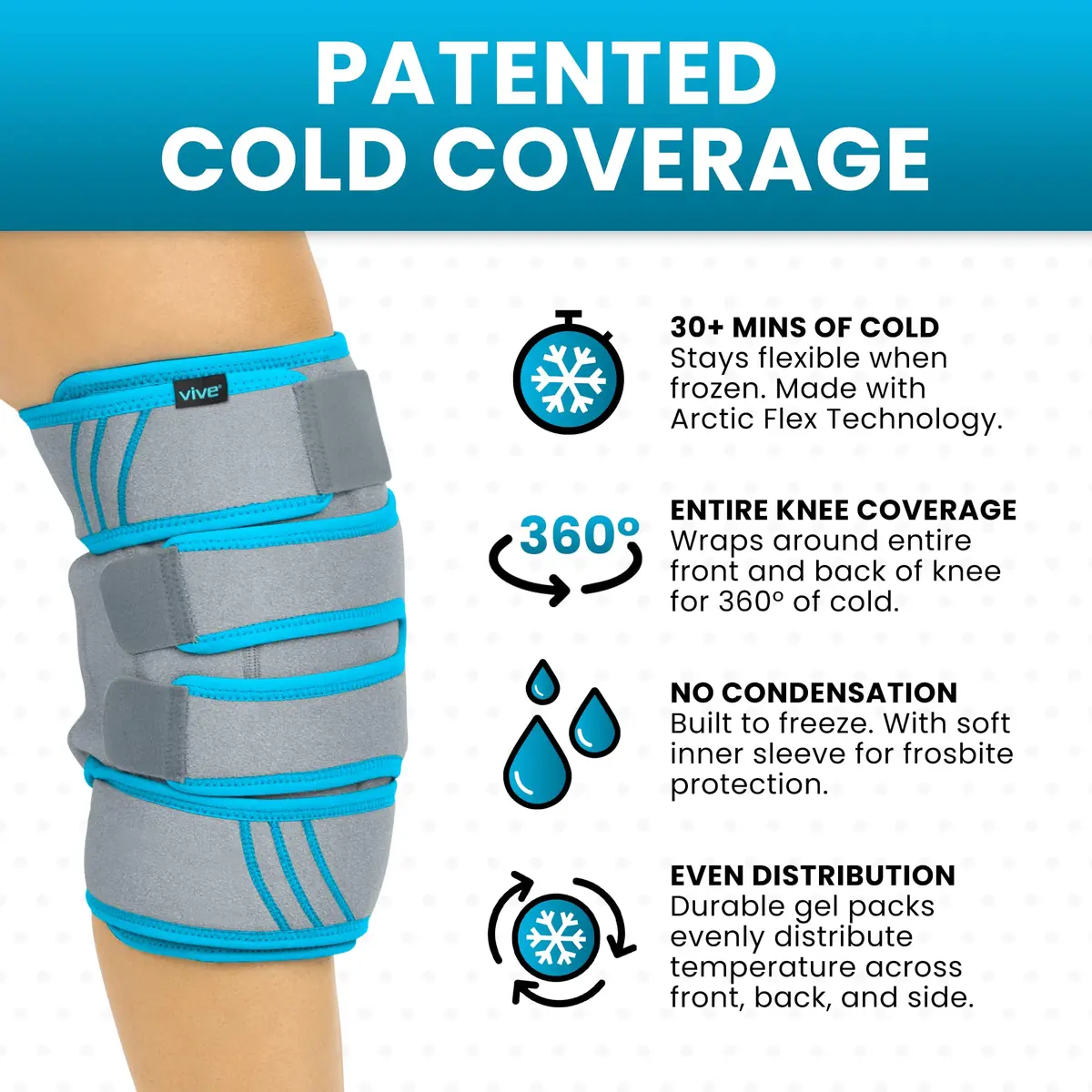 Vive Knee Ice Pack Wrap (2 Pack) - Cold/Hot Gel Compression Brace for Pain Relief - view 2