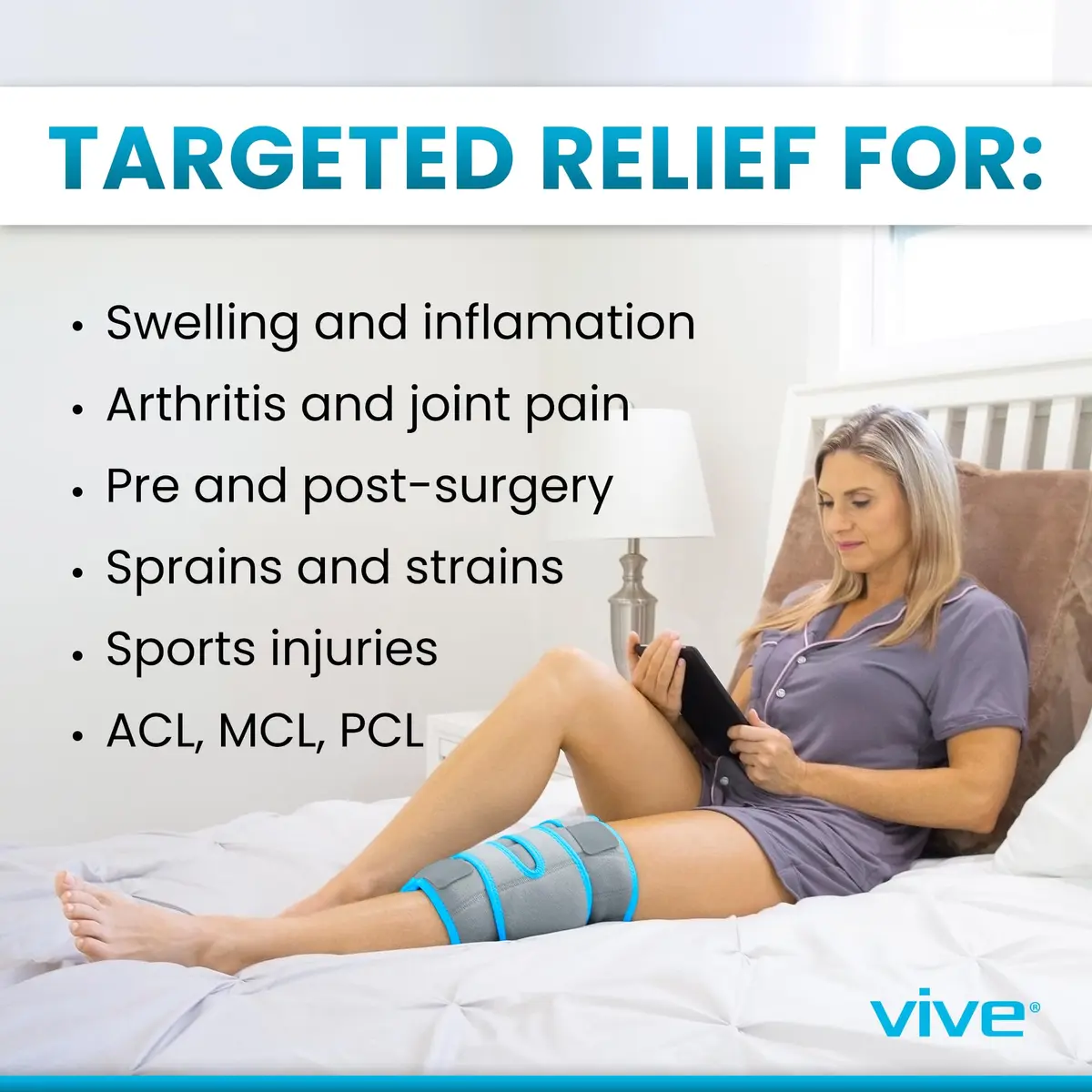 Vive Knee Ice Pack Wrap (2 Pack) - Cold/Hot Gel Compression Brace for Pain Relief - view 3