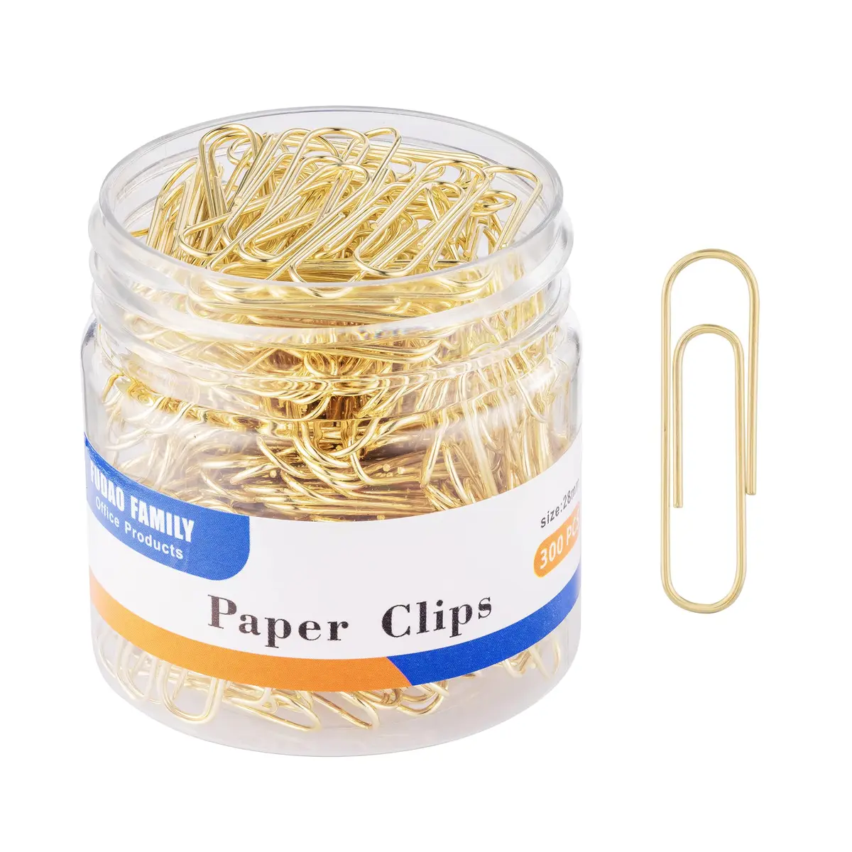 FUDAO FAMILY Gold Paper Clips 300-Count 1.1 Inch (28mm) Small | Reusable Storage & Office Use - main product image