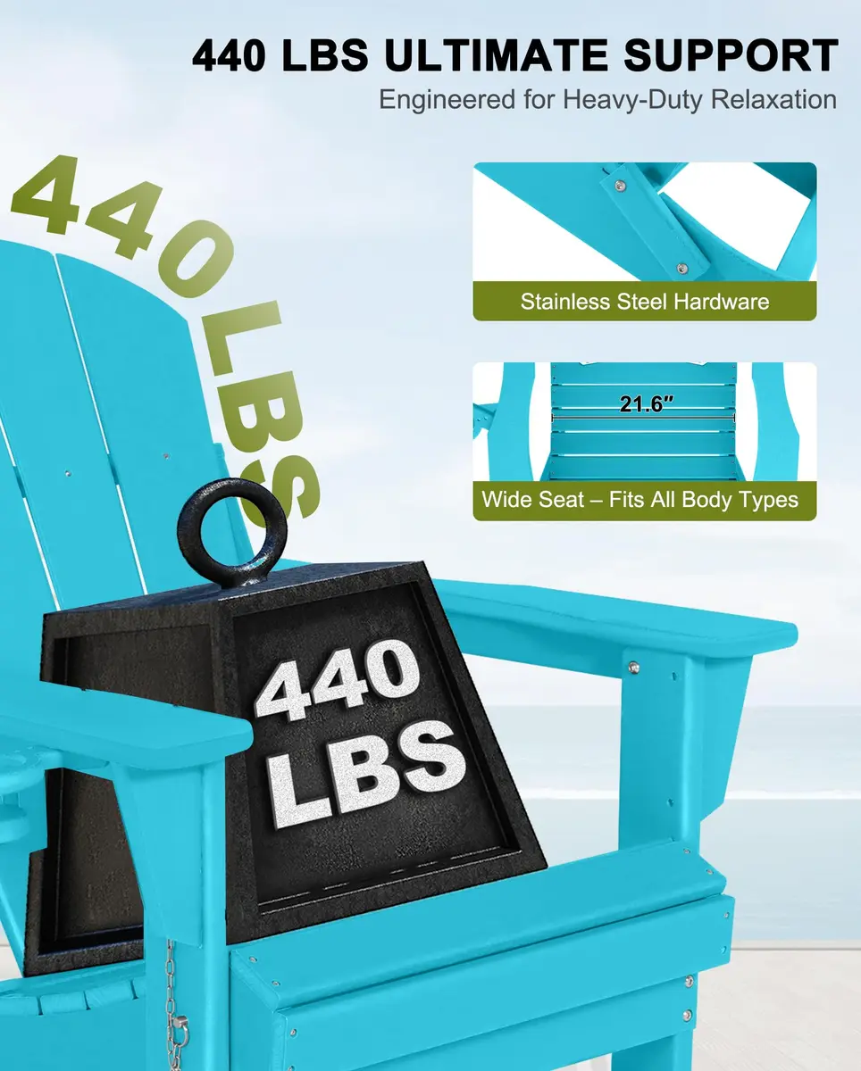 ABCPATIO Adirondack Chair HDPE Cup Holders Heavy Duty Patio Turquoise | Weather-Resistant & Eco-Safe (70-120 chars) - view 4