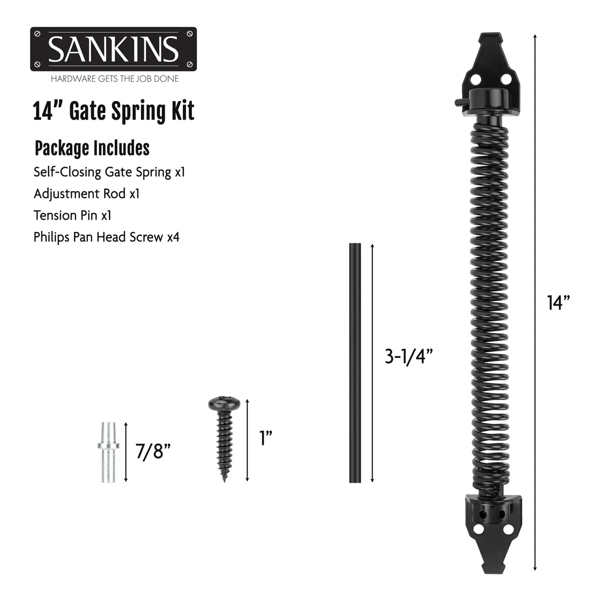 SANKINS 14" Gate Spring Self Closing, Adjustable Spring Gate Closer, 1pcs | Heavy Duty Outdoor Hardware - view 2