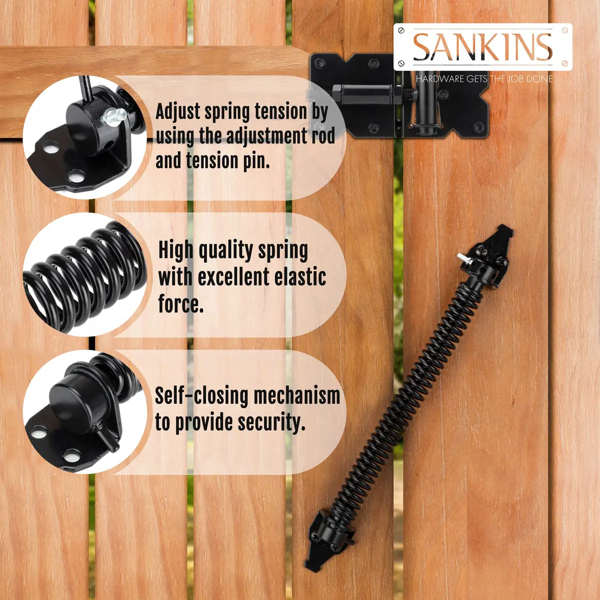 SANKINS 14" Gate Spring Self Closing, Adjustable Spring Gate Closer, 1pcs | Heavy Duty Outdoor Hardware - view 3