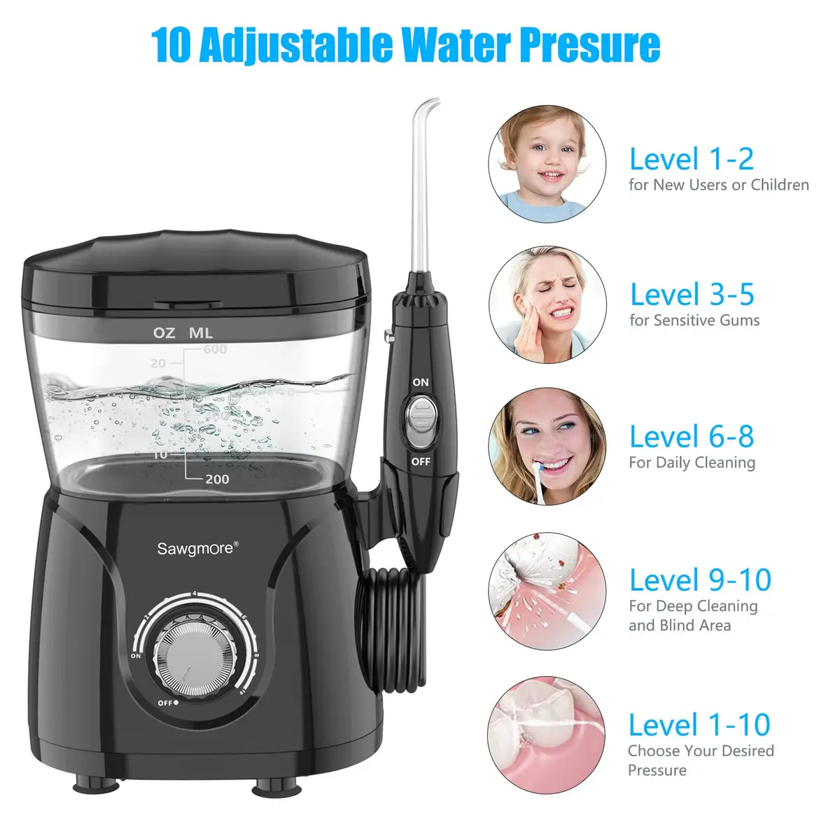 Sawgmore Water Dental Flosser 600ML Electric Oral Irrigator | Deep Clean & Gums Care - view 5