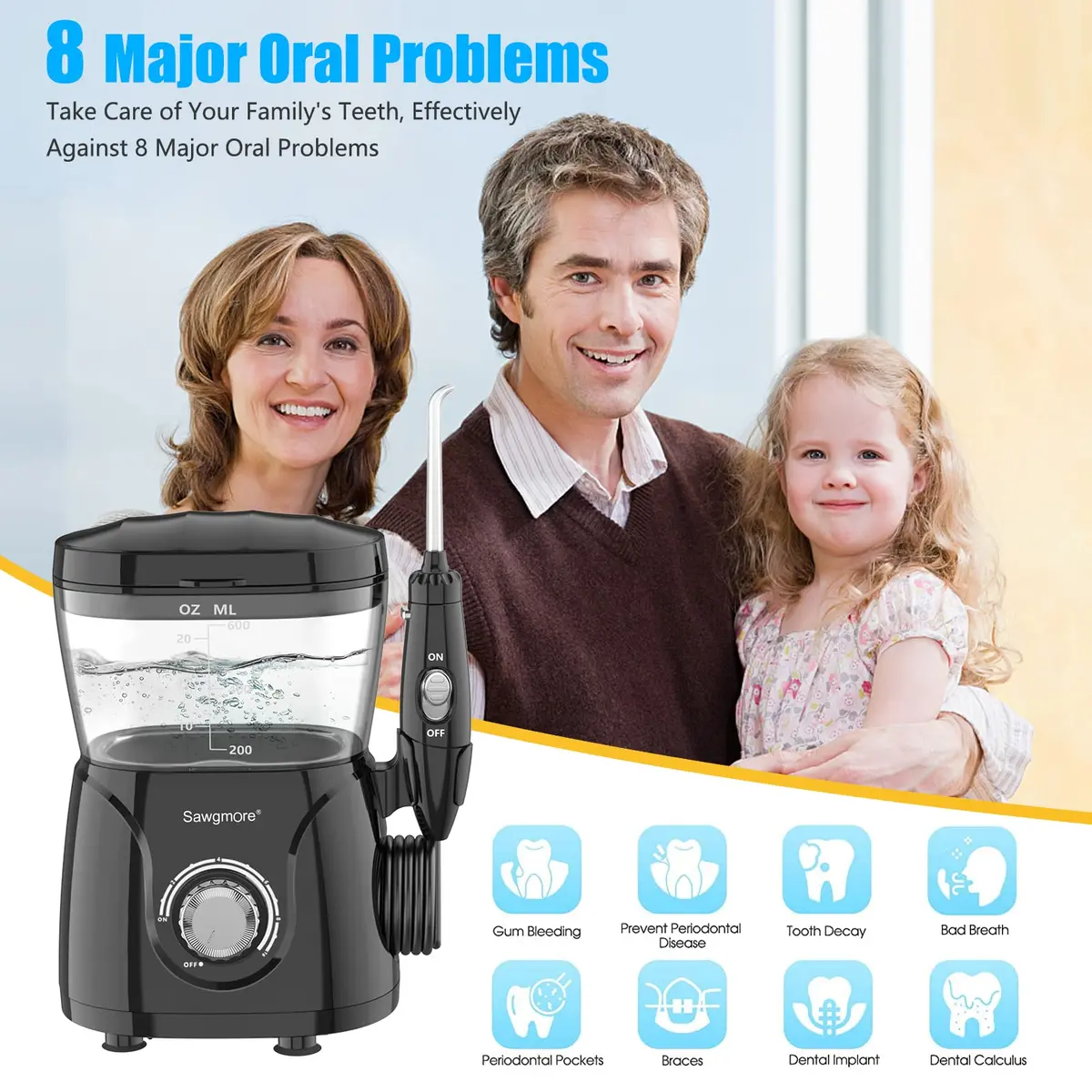 Sawgmore Water Dental Flosser 600ML Electric Oral Irrigator | Deep Clean & Gums Care - view 2