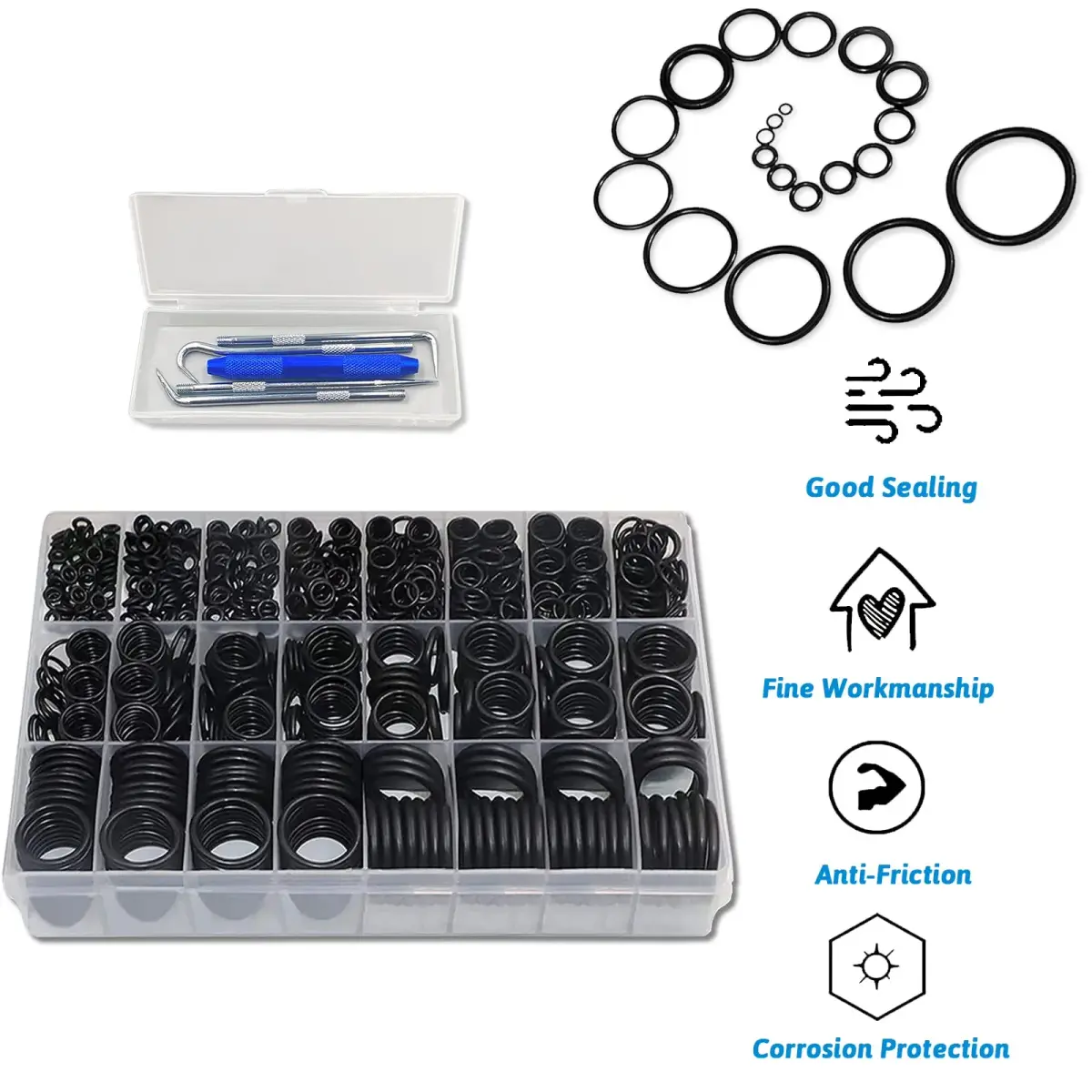 ZDBB 1280 Pcs Rubber O-Ring Assortment Kit with Pick & Hook Set, Metric Sizes 6mm-28mm OD - view 8