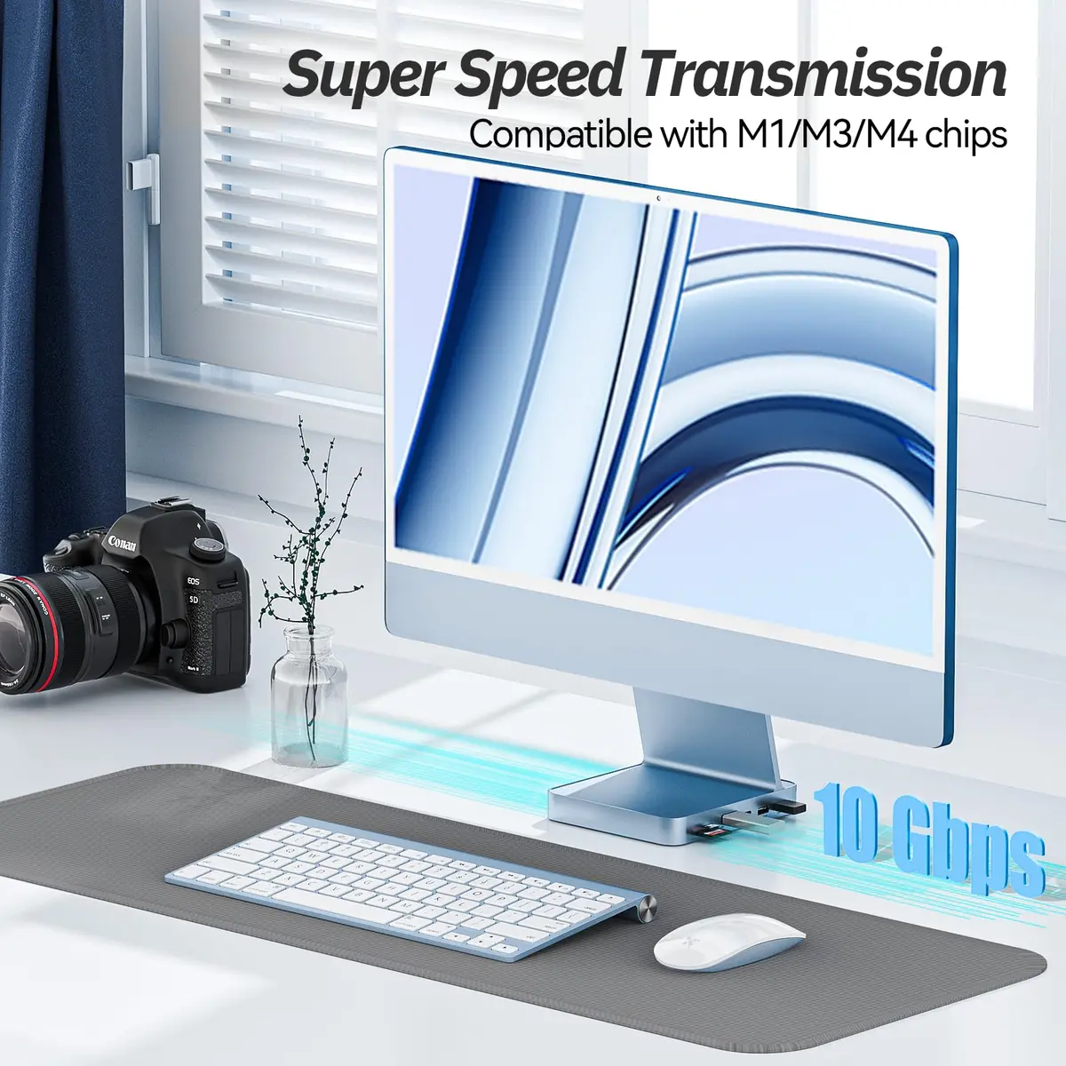 Minisopuru DS802 iMac Docking Station for 24 inch iMac M1/M3/M4/M5, Blue | Support M.2 SSD & 10Gbps Data Transfer - view 5