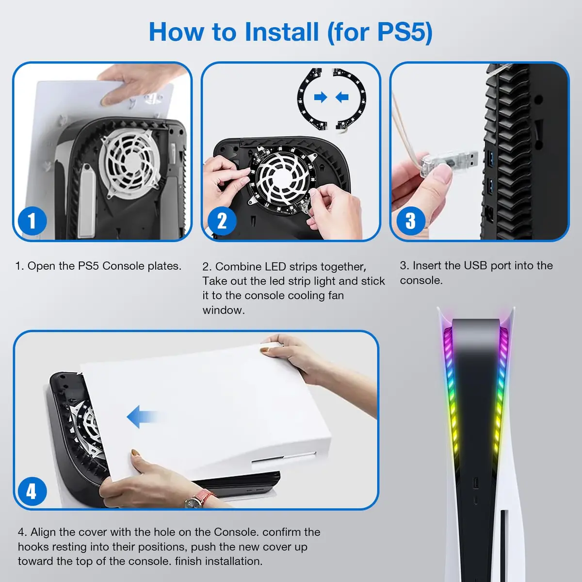 JUSPRO PS5 LED Light Strip Kit for Slim Console, Digital & Disc Editions | RGB Ring Lights with App & Remote Control - view 6