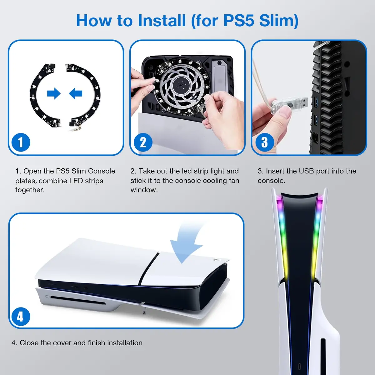 JUSPRO PS5 LED Light Strip Kit for Slim Console, Digital & Disc Editions | RGB Ring Lights with App & Remote Control - view 7