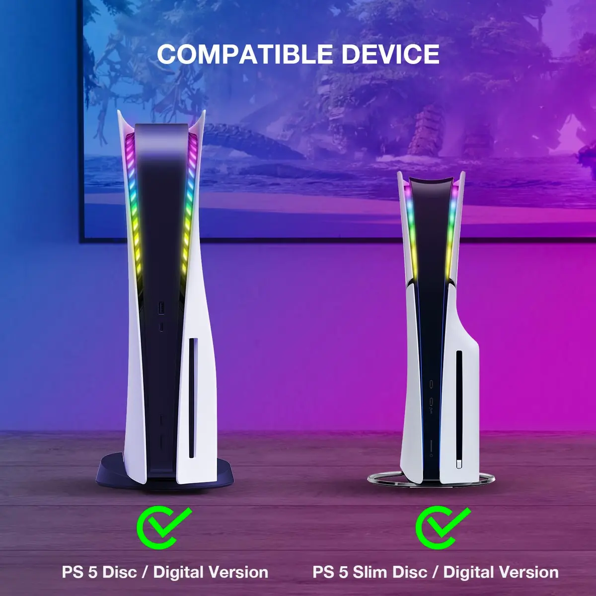 JUSPRO PS5 LED Light Strip Kit for Slim Console, Digital & Disc Editions | RGB Ring Lights with App & Remote Control - view 2