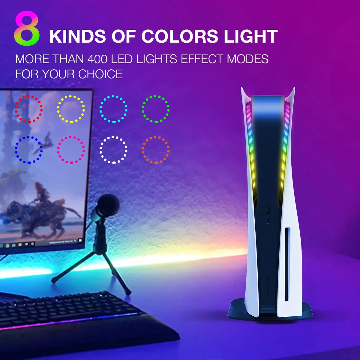JUSPRO PS5 LED Light Strip Kit for Slim Console, Digital & Disc Editions | RGB Ring Lights with App & Remote Control - view 3