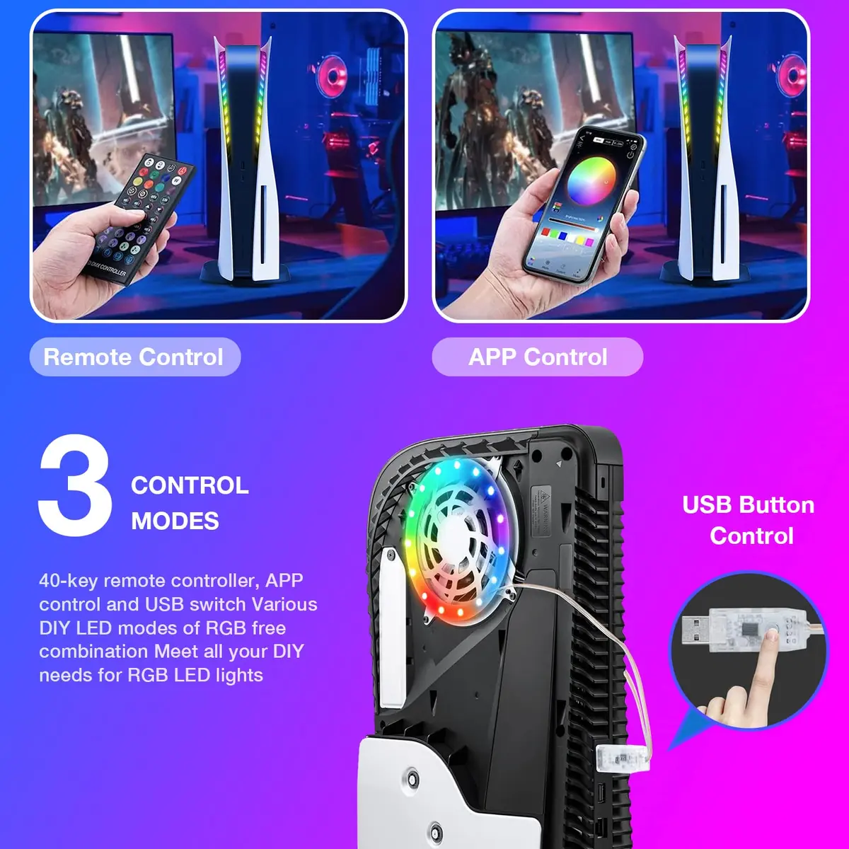 JUSPRO PS5 LED Light Strip Kit for Slim Console, Digital & Disc Editions | RGB Ring Lights with App & Remote Control - view 4