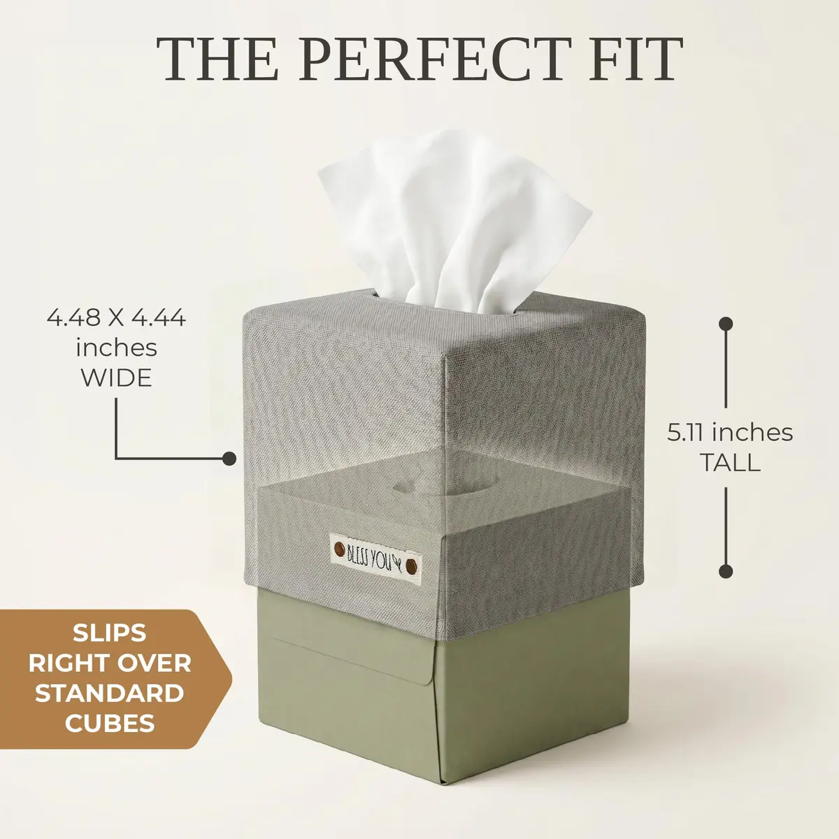 KIBAGA Gray Linen Facial Tissue Holder for Square Tissue Boxes | Stylish Home Decor (70-120 chars) - view 7