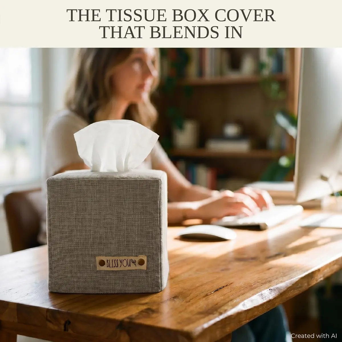 KIBAGA Gray Linen Facial Tissue Holder for Square Tissue Boxes | Stylish Home Decor (70-120 chars) - view 9