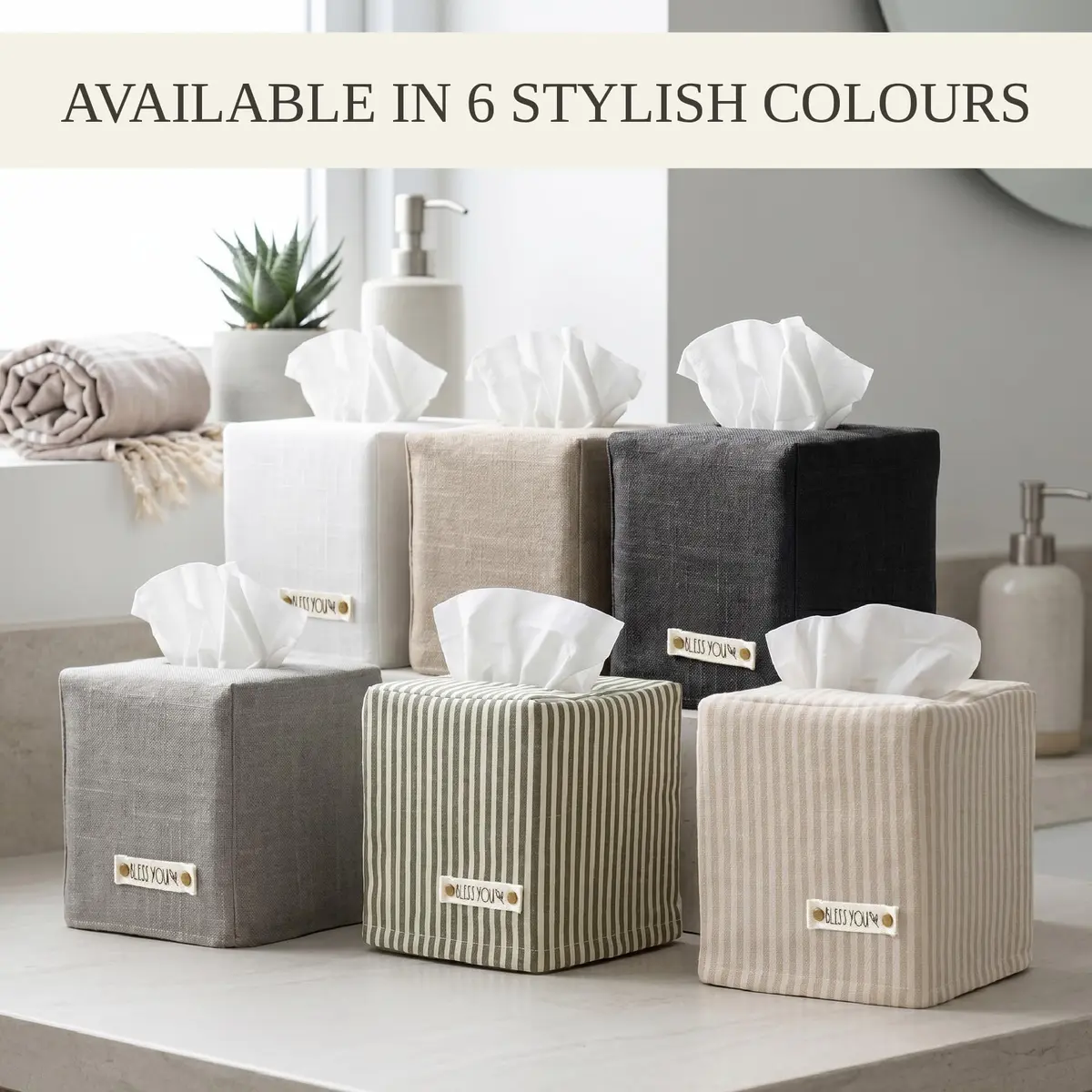 KIBAGA Gray Linen Facial Tissue Holder for Square Tissue Boxes | Stylish Home Decor (70-120 chars) - view 4