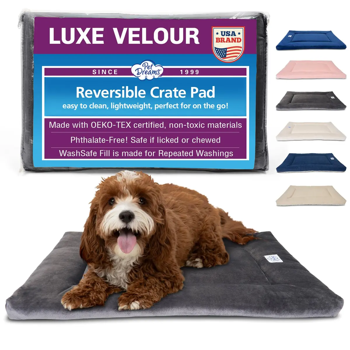 Pet Dreams Dog Crate Pad - Washable Kennel Mat, Non-Toxic, 24" Small | Reversible & Safe for Indoor Use - main product image