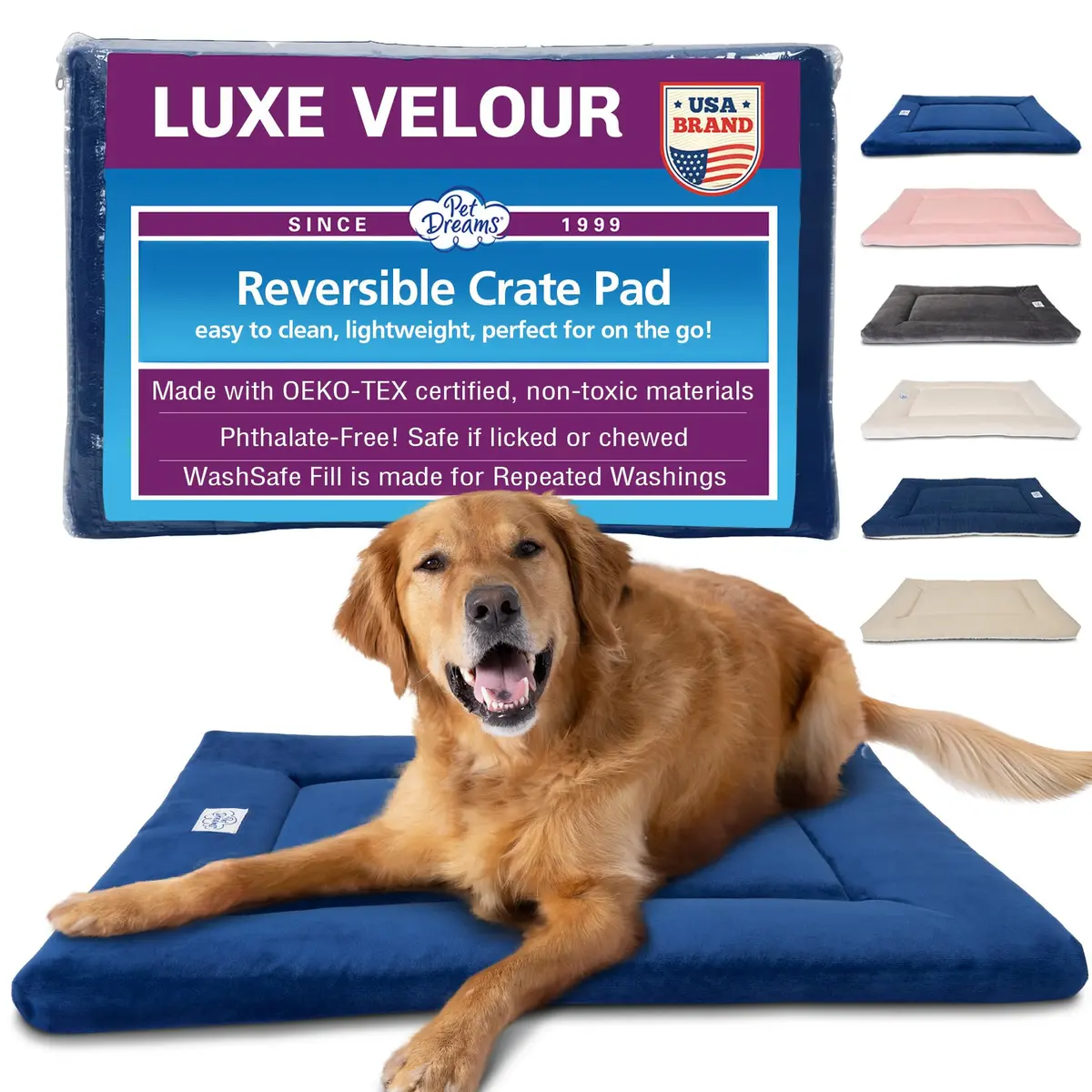 Pet Dreams Dog Crate Pad - Washable Kennel Mat, 24"L x 18"W x 1.5"H | Reversible, Non-Toxic, Indoor Use - main product image