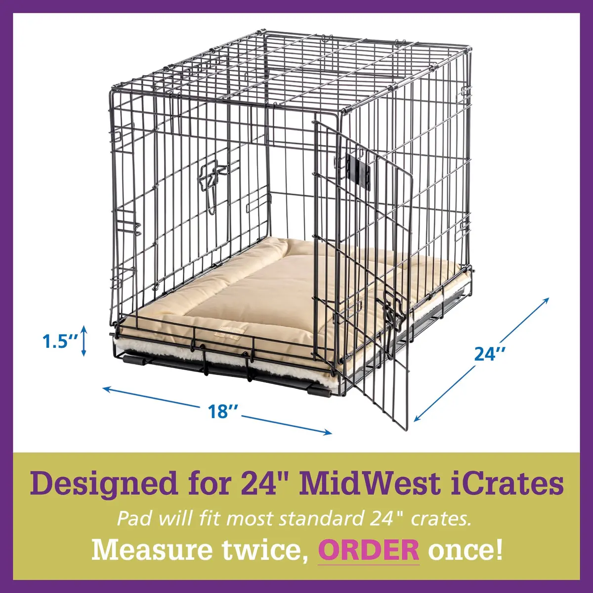 Pet Dreams Dog Crate Pad - Washable Kennel Mat, 24"L x 18"W x 1.5"H | Reversible, Non-Toxic, Indoor Use - view 8