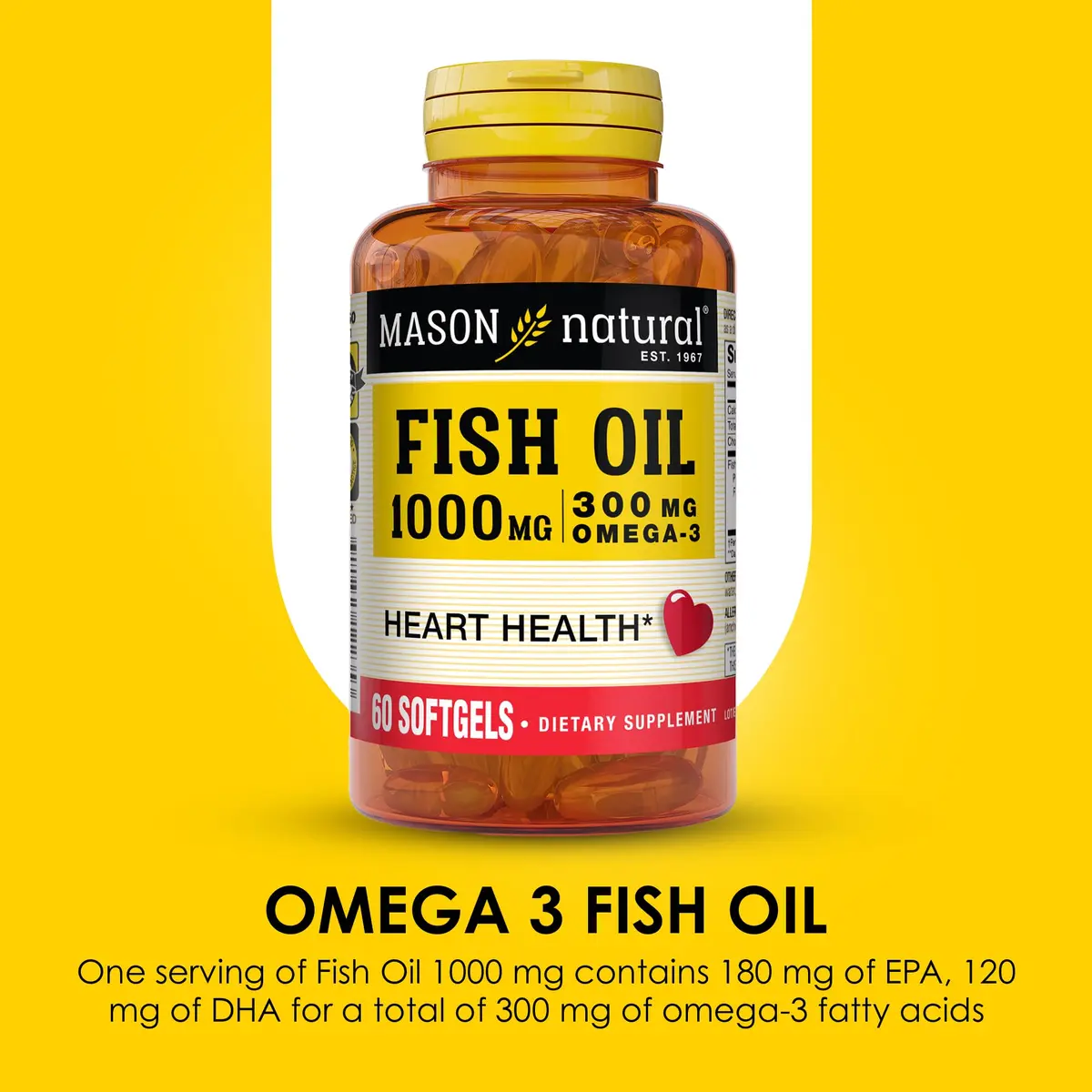 MASON NATURAL Omega-3 Fish Oil 1000mg | Supports Heart & Brain, 180 Softgels - view 4