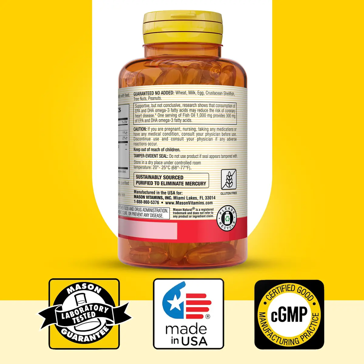 MASON NATURAL Omega-3 Fish Oil 1000mg | Supports Heart & Brain, 180 Softgels - view 6
