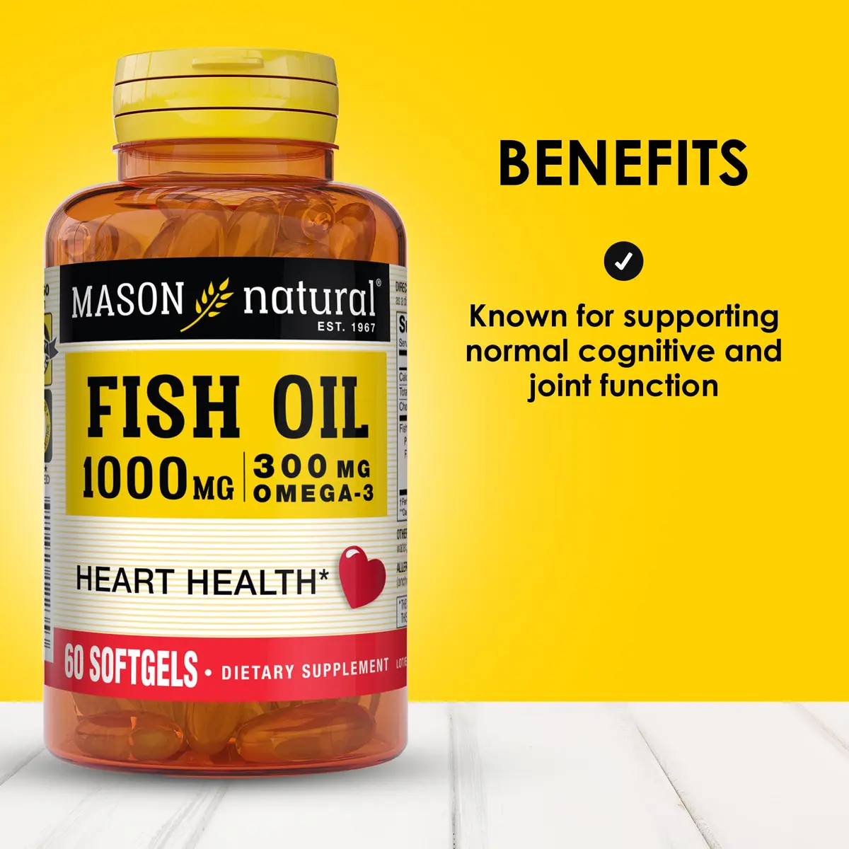 MASON NATURAL Omega-3 Fish Oil 1000mg | Supports Heart & Brain, 180 Softgels - view 2