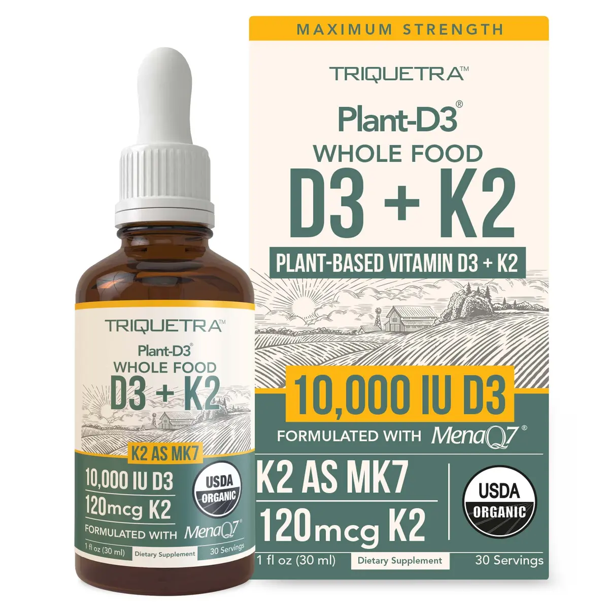 Triquetra Health Organic Plant D3 K2 Vitamin 10000 IU | Supports Immunity & Bone Health (70-120 chars) - main product image