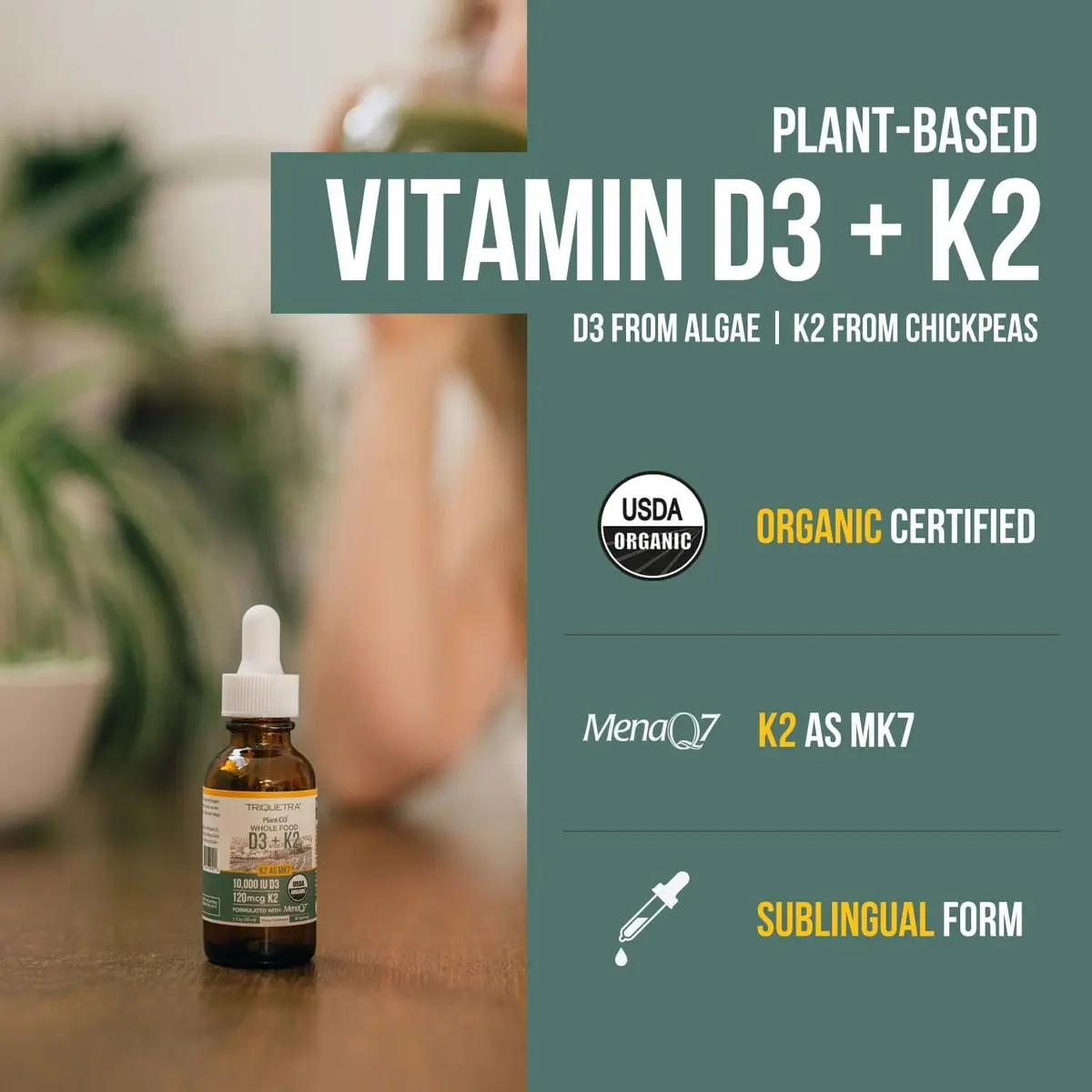 Triquetra Health Organic Plant D3 K2 Vitamin 10000 IU | Supports Immunity & Bone Health (70-120 chars) - view 2
