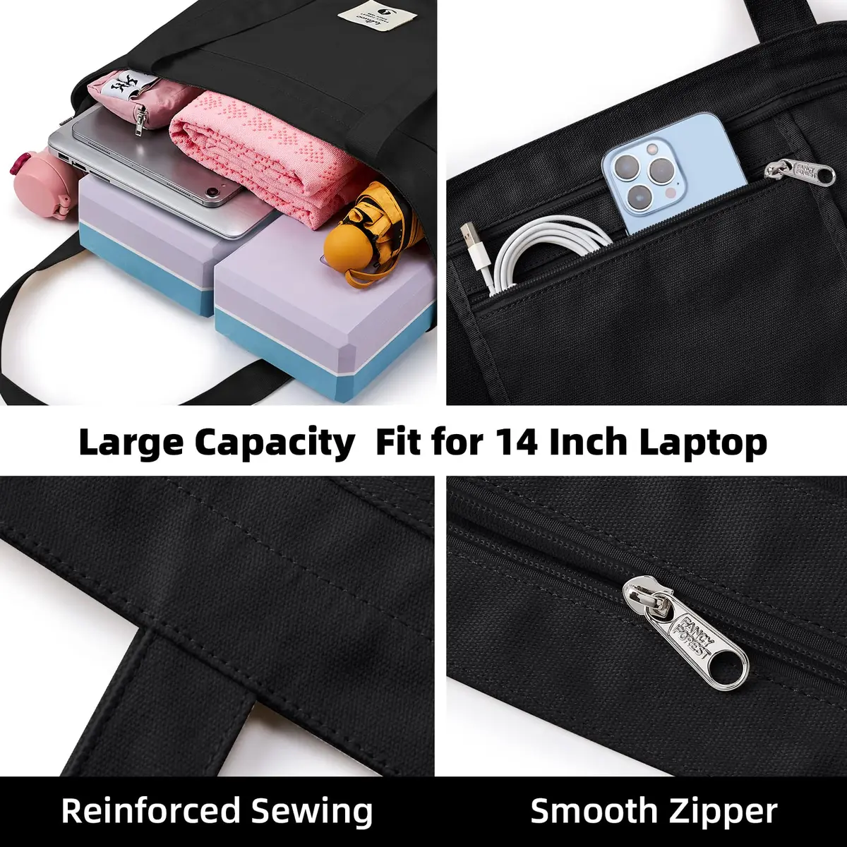 WLLWOO Yoga Mat Bag For Women | Large Cotton Canvas Carrier with Zipper & Side Pocket - view 4