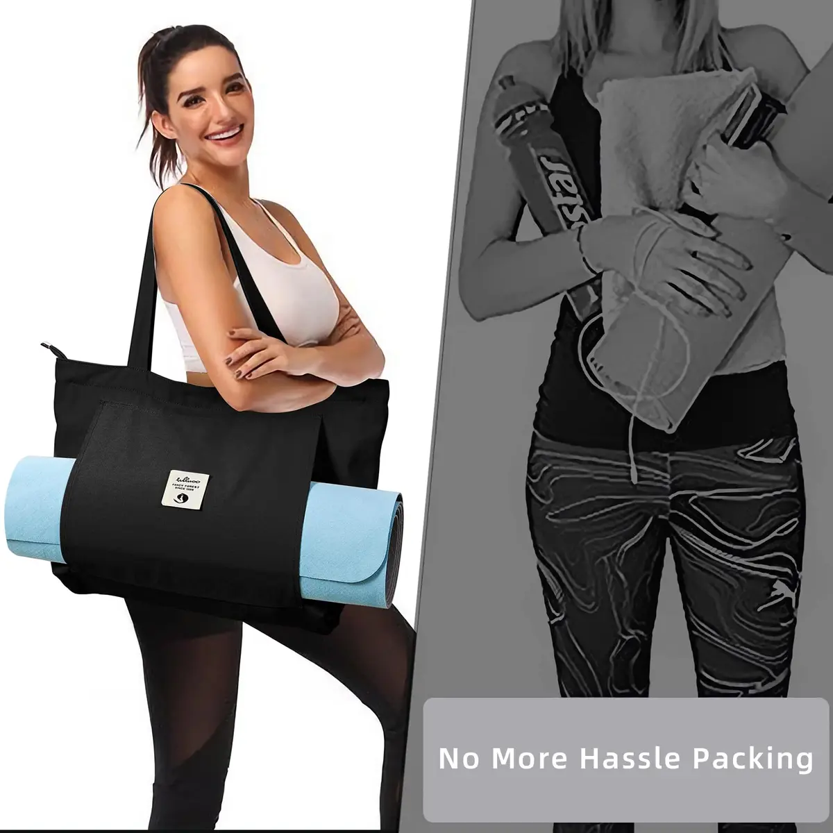 WLLWOO Yoga Mat Bag For Women | Large Cotton Canvas Carrier with Zipper & Side Pocket - view 6