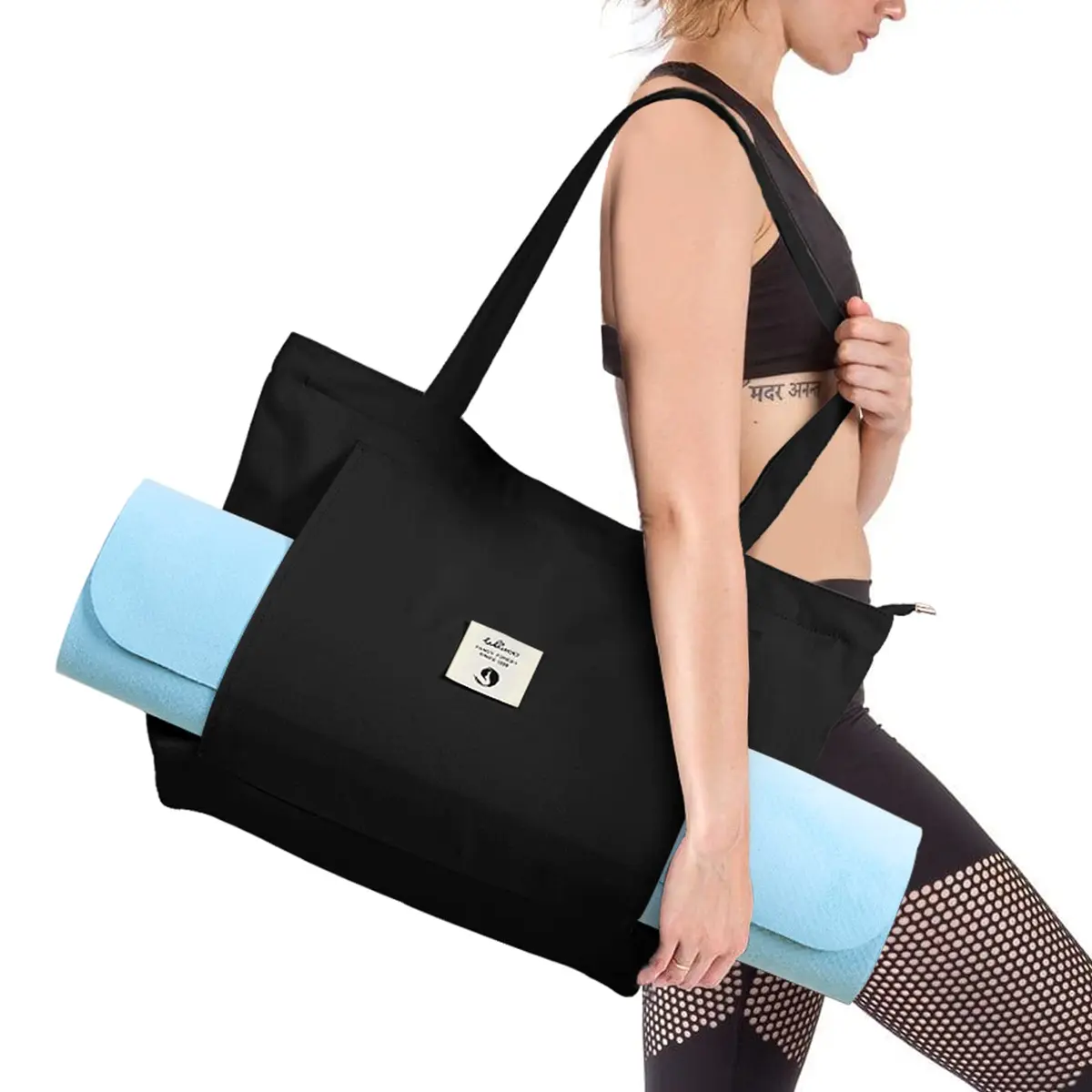 WLLWOO Yoga Mat Bag For Women | Large Cotton Canvas Carrier with Zipper & Side Pocket - view 2