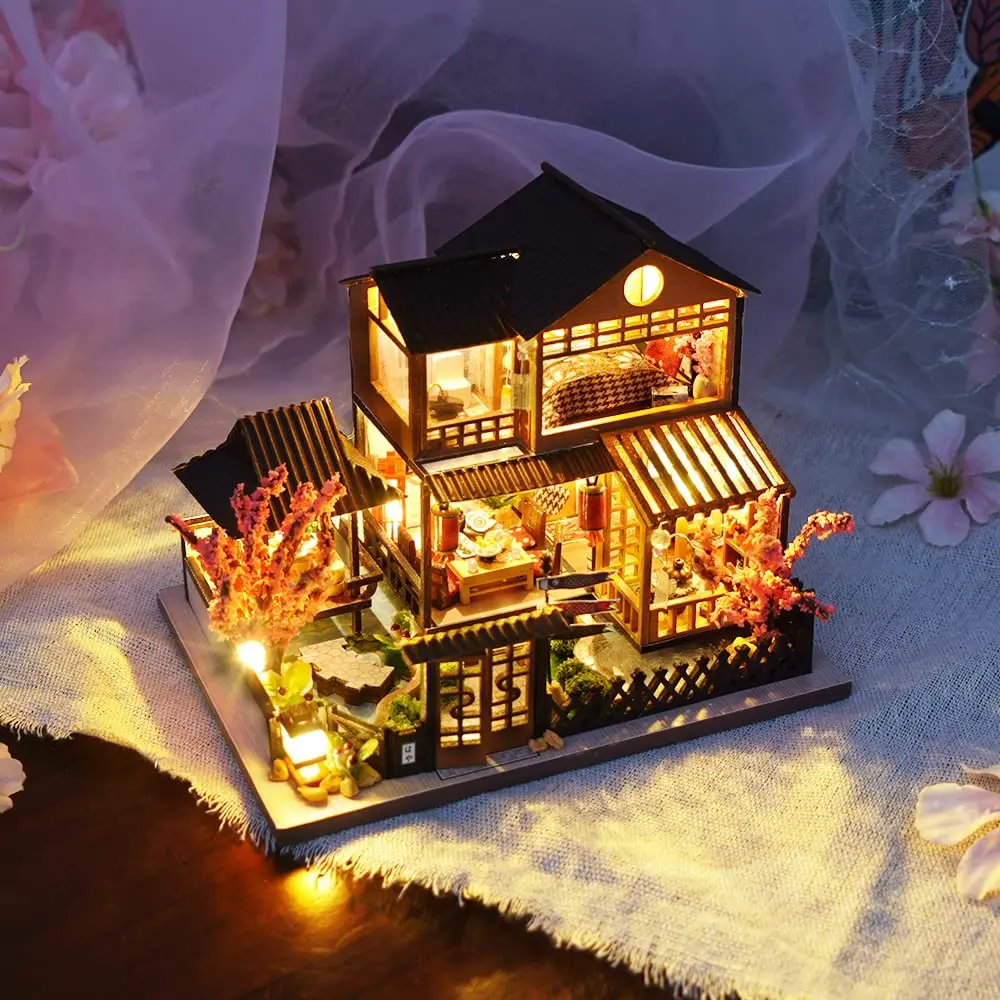 CUTEBEE Japanese Garden House Miniature Dollhouse Kit with Furniture & LED Light, 12.6cm L x 9.5cm W x 9.8cm H | DIY Collectible Building for Adults - view 5
